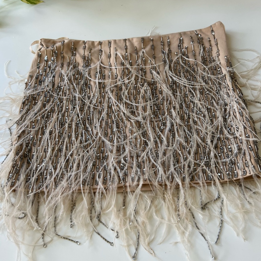 NWT Haute Hippie Peach skirt with feathers and sequins. Very SATC Carrie.